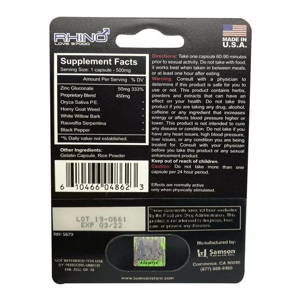 RHINO Love  97000Mg - 1 Pill/Card - 24 Cards/Box FDA Registered