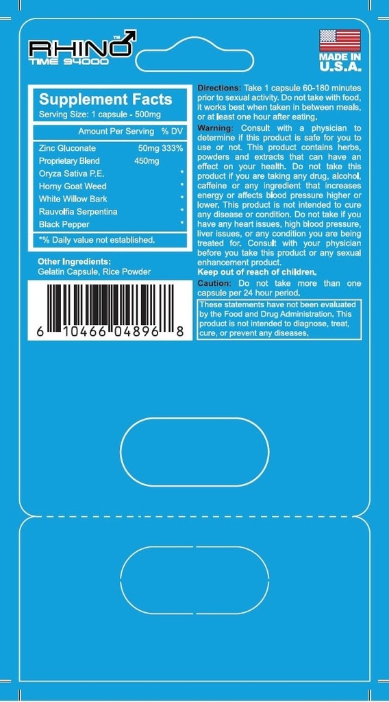 Rhino Time 94000Mg 1 Pill/Card - 24 Cards/Box FDA Registered