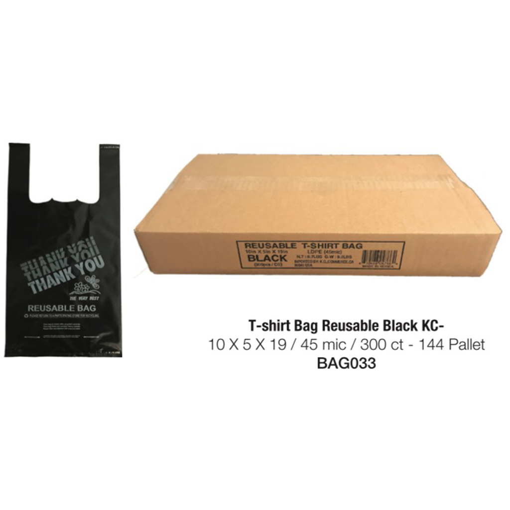 Black T-Shirt Bag Thank You - 10 X 5 X 19 KC - 45 Mic - 300 ct.