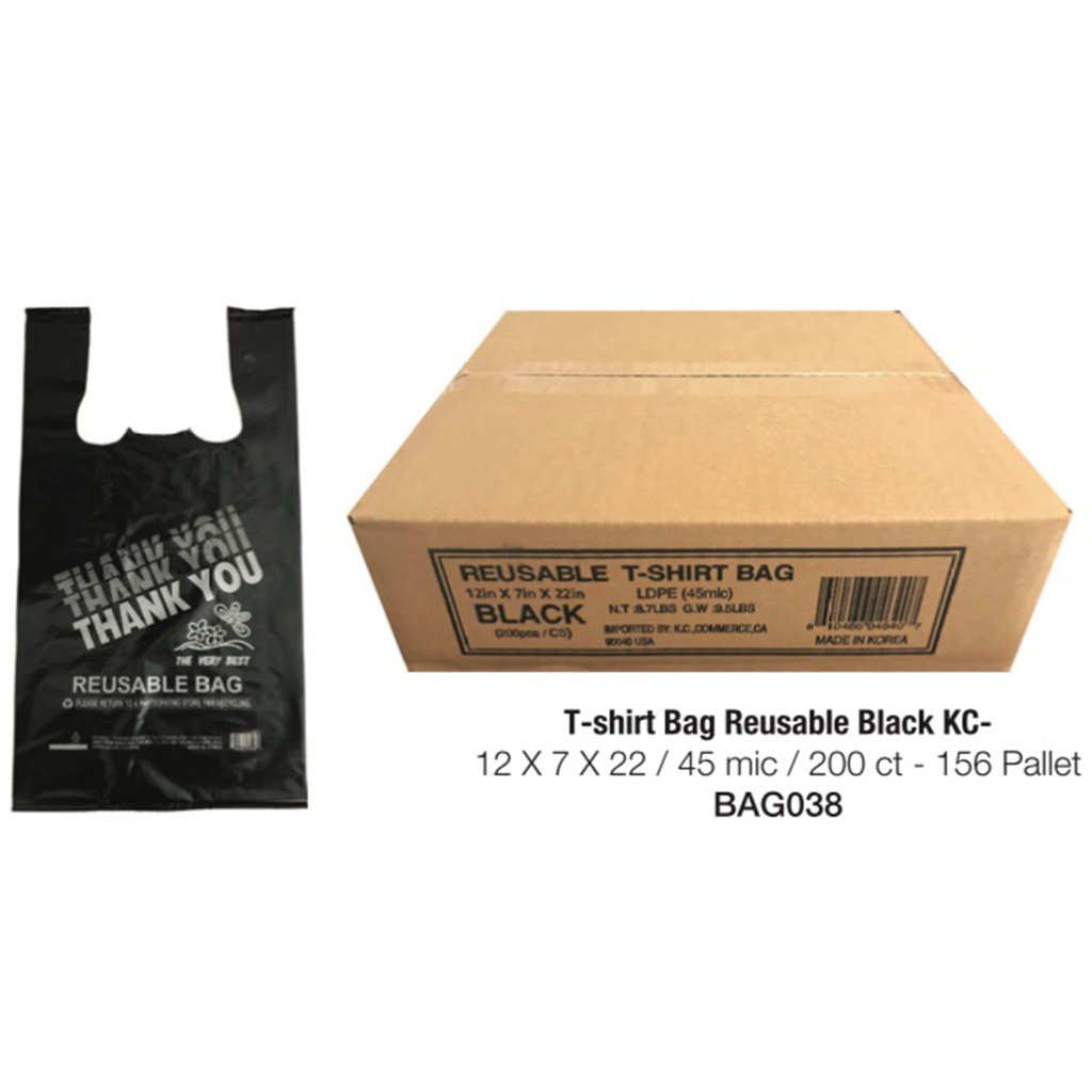 Black T-Shirt Bag 12 x 7 x 22 KC-45 Mic - 200 ct.