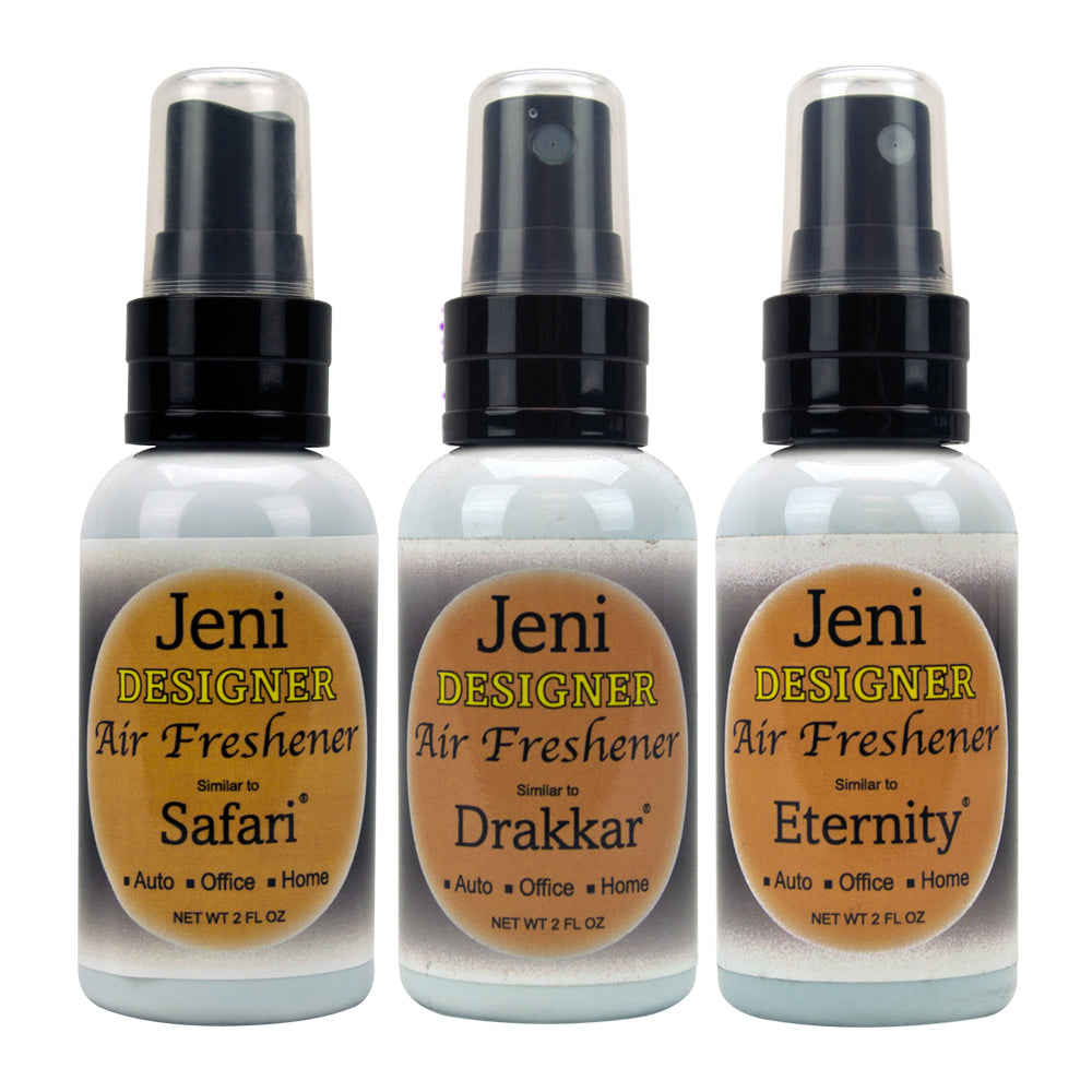 [JEN1007] JENI Air Freshener Spray Designer Fragrance - Bundle Set B (2 fl oz) - 3 Scents (Safari, Eternity, Drakkar) 