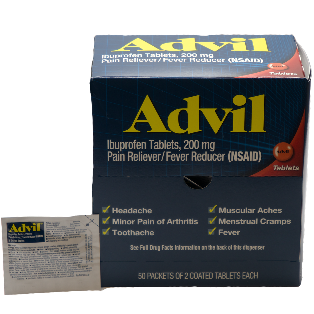 Advil 2 Pills/Pouch, 50 Pouches/Box