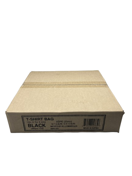 T-Shirt Bag Black  12 X 7 X 22 KC - 25 Mic - 300ct.