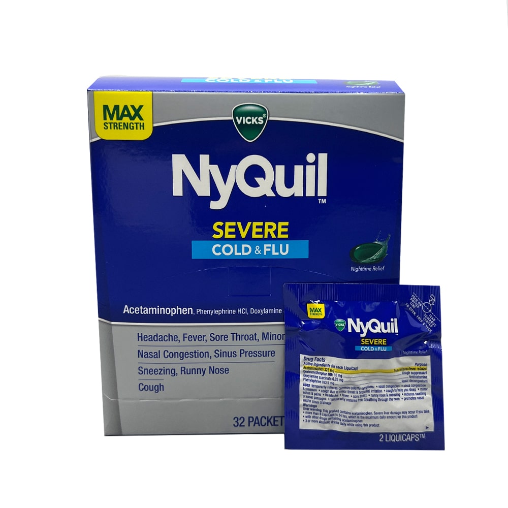 Nyquil Cold & Flue  2 Pills - Pouch, 32 Pouches/Box