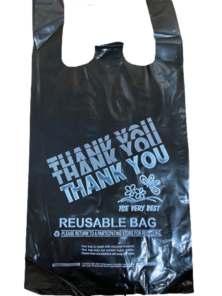 Black T-Shirt Bag Thank you  10 x 5 x 19 KC - 57 Mic 300ct Reusable