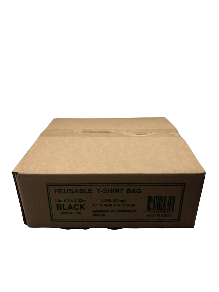 Black T-Shirt Bag Thank you  12 x 7 x 22  - 57 Mic - 200ct / KC  Reusable