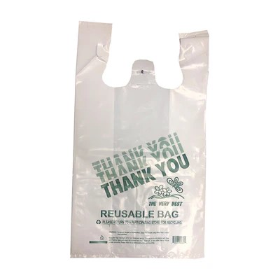 White T-Shirt Bag Thank you  12 x 7 x 22  - 57 Mic - 200ct / KC Reusable