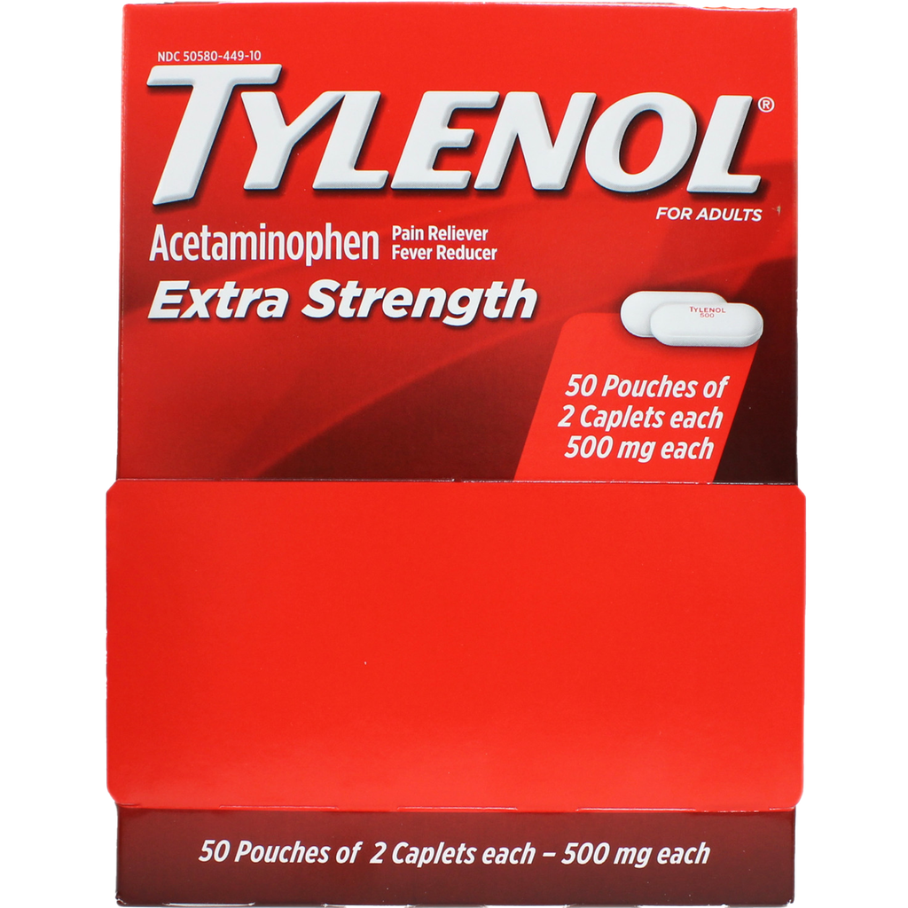 [MED012] Tylenol X-Strength 2 Pills - Pouch, 50 Pouches/Box