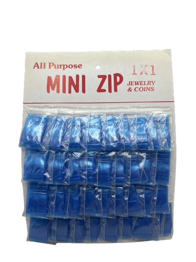 [ZLB001] Zip Lock Bags - 1 x 1 - 36 ct./ Board - Blue 1/ct.