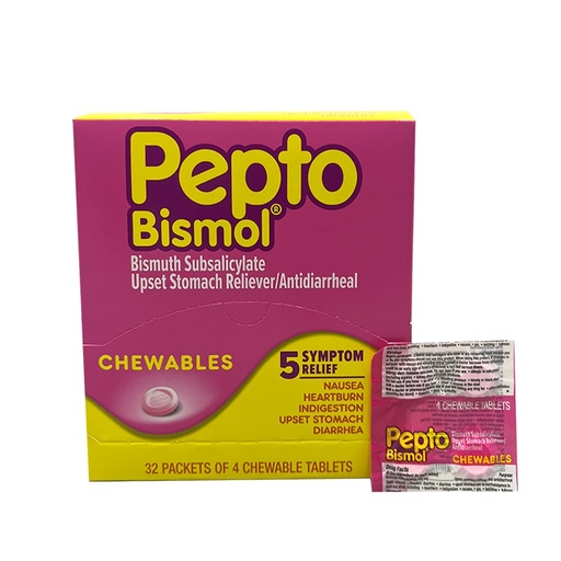 [Med097] Pepto Bismol  Chewable 4 pills Pouch / 32 Pouches