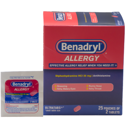 [MED014] Benadryl 2 Tabs/Pouch, 25 Pouches/Box