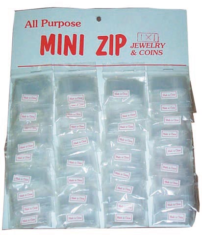 [ZLB012] Zip Lock Bags - 1 x 1 - 36 ct./ Board  1/ct.  Clear